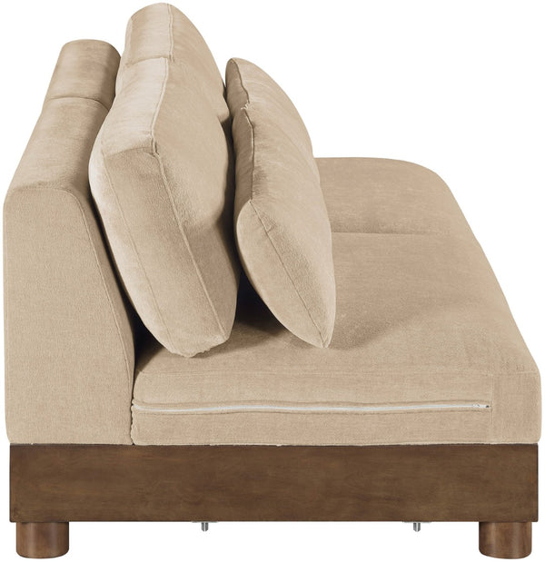Meridian Furniture Turin Modular Sofa Plush Chenille Upholstery Art Deco Low Profile Living Room Seating 606Beige-S2B