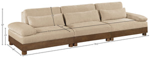 Meridian Furniture Turin Three Piece Modular Sofa Plush Chenille Upholstery Art Deco Living Room 606Beige-S3A