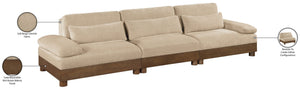 Meridian Furniture Turin Three Piece Modular Sofa Plush Chenille Upholstery Art Deco Living Room 606Beige-S3A