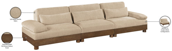 Meridian Furniture Turin Three Piece Modular Sofa Plush Chenille Upholstery Art Deco Living Room 606Beige-S3A