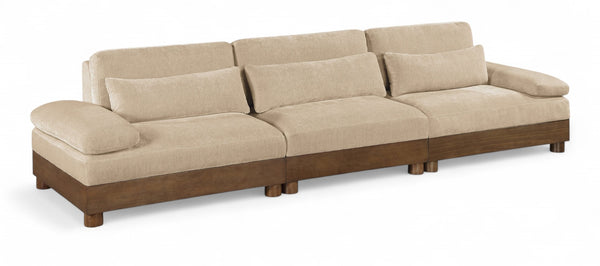 Meridian Furniture Turin Three Piece Modular Sofa Plush Chenille Upholstery Art Deco Living Room 606Beige-S3A