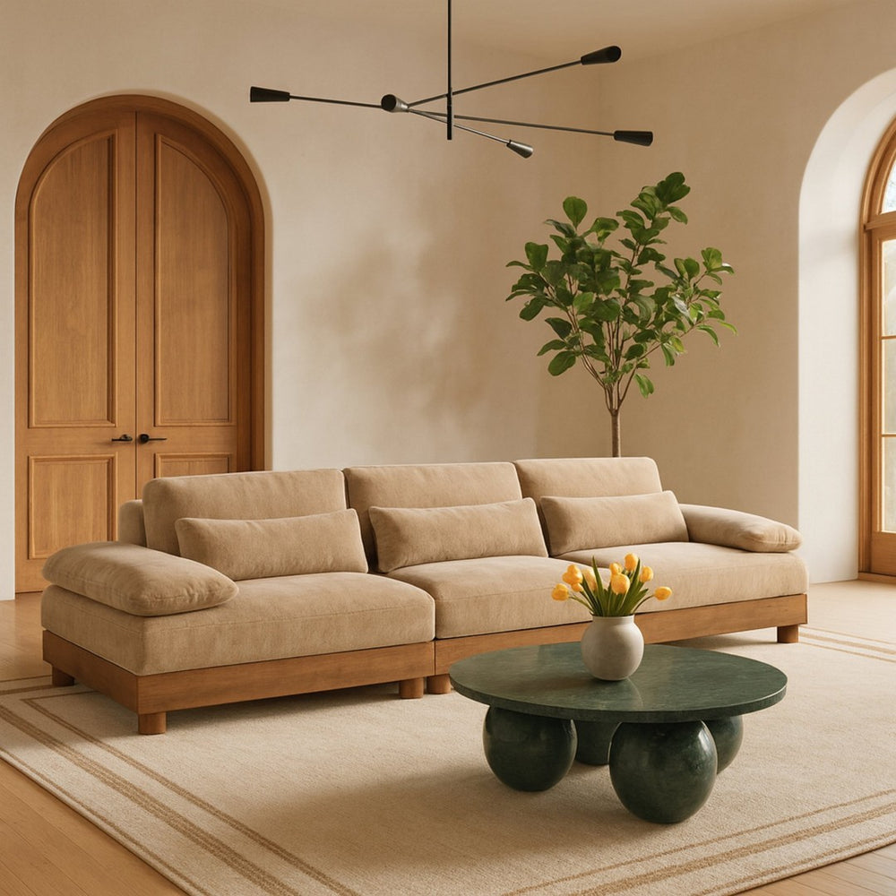 Meridian Furniture Turin Three Piece Modular Sofa Plush Chenille Upholstery Art Deco Living Room 606Beige-S3A