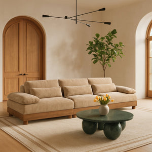 Meridian Furniture Turin Three Piece Modular Sofa Plush Chenille Upholstery Art Deco Living Room 606Beige-S3A