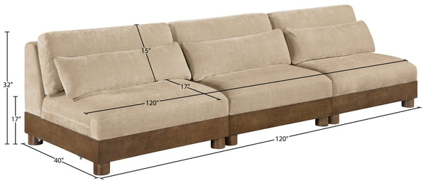 Meridian Furniture Turin Modular Sofa Plush Chenille Upholstery Art Deco Style Walnut Frame Living Room 606Beige-S3B
