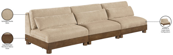 Meridian Furniture Turin Modular Sofa Plush Chenille Upholstery Art Deco Style Walnut Frame Living Room 606Beige-S3B