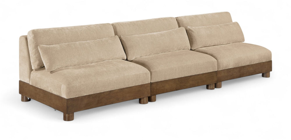 Meridian Furniture Turin Modular Sofa Plush Chenille Upholstery Art Deco Style Walnut Frame Living Room 606Beige-S3B