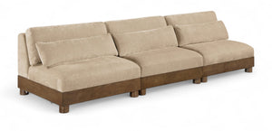 Meridian Furniture Turin Modular Sofa Plush Chenille Upholstery Art Deco Style Walnut Frame Living Room 606Beige-S3B