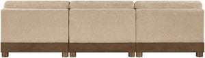 Meridian Furniture Turin Modular Sofa Plush Chenille Upholstery Art Deco Style Walnut Frame Living Room 606Beige-S3B