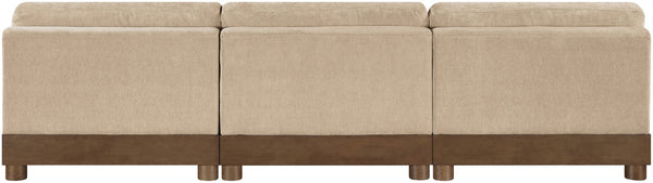 Meridian Furniture Turin Modular Sofa Plush Chenille Upholstery Art Deco Style Walnut Frame Living Room 606Beige-S3B