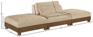 Meridian Furniture Turin Modular Sofa Three Piece Chenille Upholstered Art Deco Living Room Seating 606Beige-S3C
