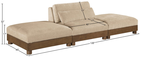 Meridian Furniture Turin Modular Sofa Three Piece Chenille Upholstered Art Deco Living Room Seating 606Beige-S3C