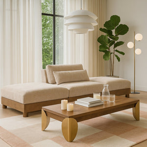 Meridian Furniture Turin Modular Sofa Three Piece Chenille Upholstered Art Deco Living Room Seating 606Beige-S3C