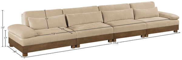 Meridian Furniture Turin Four Piece Modular Sectional Chenille Sofa with Walnut Legs for Living Room 606Beige-S4A