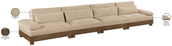 Meridian Furniture Turin Four Piece Modular Sectional Chenille Sofa with Walnut Legs for Living Room 606Beige-S4A