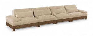 Meridian Furniture Turin Four Piece Modular Sectional Chenille Sofa with Walnut Legs for Living Room 606Beige-S4A