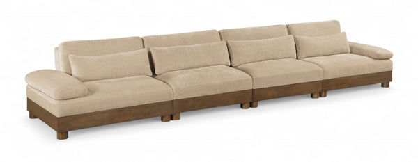 Meridian Furniture Turin Four Piece Modular Sectional Chenille Sofa with Walnut Legs for Living Room 606Beige-S4A