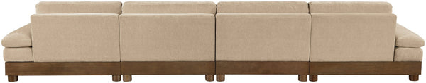 Meridian Furniture Turin Four Piece Modular Sectional Chenille Sofa with Walnut Legs for Living Room 606Beige-S4A