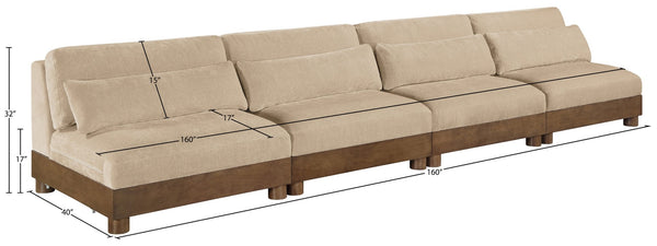Meridian Furniture Turin Four Piece Modular Sectional Sofa in Plush Chenille with Walnut Legs 606Beige-S4B