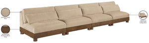 Meridian Furniture Turin Four Piece Modular Sectional Sofa in Plush Chenille with Walnut Legs 606Beige-S4B