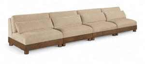 Meridian Furniture Turin Four Piece Modular Sectional Sofa in Plush Chenille with Walnut Legs 606Beige-S4B
