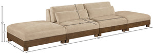 Meridian Furniture Turin Four Piece Modular Sofa Plush Chenille Upholstery Walnut Legs Art Deco Living 606Beige-S4C