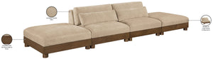 Meridian Furniture Turin Four Piece Modular Sofa Plush Chenille Upholstery Walnut Legs Art Deco Living 606Beige-S4C