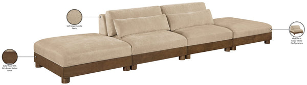 Meridian Furniture Turin Four Piece Modular Sofa Plush Chenille Upholstery Walnut Legs Art Deco Living 606Beige-S4C