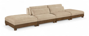 Meridian Furniture Turin Four Piece Modular Sofa Plush Chenille Upholstery Walnut Legs Art Deco Living 606Beige-S4C
