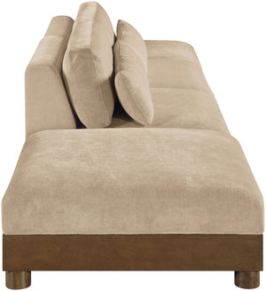 Meridian Furniture Turin Four Piece Modular Sofa Plush Chenille Upholstery Walnut Legs Art Deco Living 606Beige-S4C