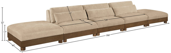 Meridian Furniture Turin Five Piece Modular Sofa Plush Chenille Art Deco Low Profile Living Room 606Beige-S5A