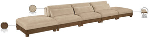 Meridian Furniture Turin Five Piece Modular Sofa Plush Chenille Art Deco Low Profile Living Room 606Beige-S5A
