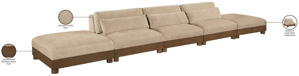 Meridian Furniture Turin Five Piece Modular Sofa Plush Chenille Art Deco Low Profile Living Room 606Beige-S5A