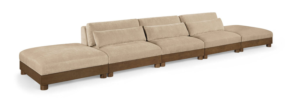 Meridian Furniture Turin Five Piece Modular Sofa Plush Chenille Art Deco Low Profile Living Room 606Beige-S5A