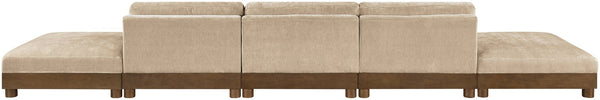 Meridian Furniture Turin Five Piece Modular Sofa Plush Chenille Art Deco Low Profile Living Room 606Beige-S5A
