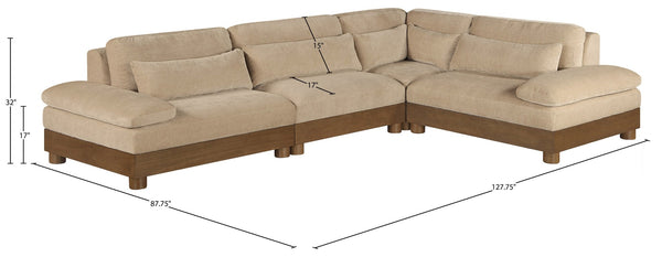 Meridian Furniture Turin Four Piece Modular Sectional Plush Chenille Upholstery Art Deco Living Room Sofa 606Beige-Sec4A