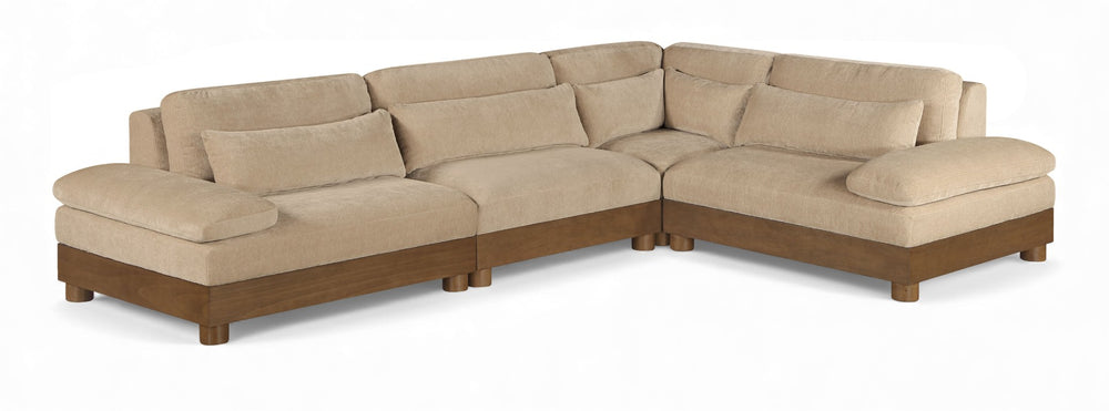 Meridian Furniture Turin Four Piece Modular Sectional Plush Chenille Upholstery Art Deco Living Room Sofa 606Beige-Sec4A