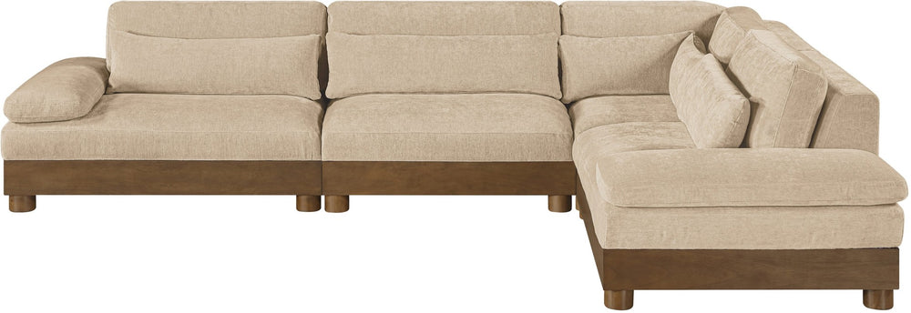 Meridian Furniture Turin Four Piece Modular Sectional Plush Chenille Upholstery Art Deco Living Room Sofa 606Beige-Sec4A