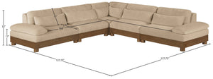 Meridian Furniture Turin Five Piece Modular Sectional Plush Chenille Art Deco Living Room Sofa 606Beige-Sec5B