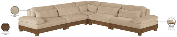 Meridian Furniture Turin Five Piece Modular Sectional Plush Chenille Art Deco Living Room Sofa 606Beige-Sec5B