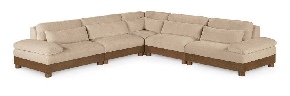 Meridian Furniture Turin Five Piece Modular Sectional Plush Chenille Art Deco Living Room Sofa 606Beige-Sec5B