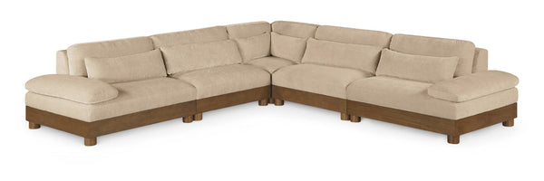 Meridian Furniture Turin Five Piece Modular Sectional Plush Chenille Art Deco Living Room Sofa 606Beige-Sec5B