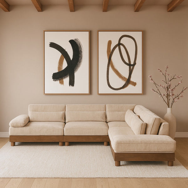Meridian Furniture Turin Five Piece Modular Sectional Plush Chenille Art Deco Living Room Sofa 606Beige-Sec5B