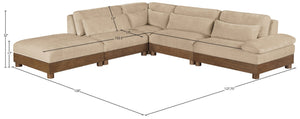 Meridian Furniture Turin Five Piece Modular Sectional Plush Chenille Upholstery Art Deco Living Room 606Beige-Sec5D