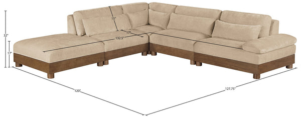 Meridian Furniture Turin Five Piece Modular Sectional Plush Chenille Upholstery Art Deco Living Room 606Beige-Sec5D