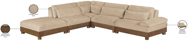Meridian Furniture Turin Five Piece Modular Sectional Plush Chenille Upholstery Art Deco Living Room 606Beige-Sec5D