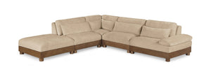 Meridian Furniture Turin Five Piece Modular Sectional Plush Chenille Upholstery Art Deco Living Room 606Beige-Sec5D