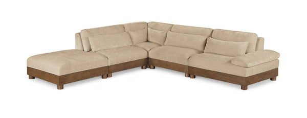 Meridian Furniture Turin Five Piece Modular Sectional Plush Chenille Upholstery Art Deco Living Room 606Beige-Sec5D