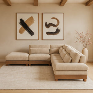 Meridian Furniture Turin Five Piece Modular Sectional Plush Chenille Upholstery Art Deco Living Room 606Beige-Sec5D