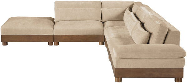Meridian Furniture Turin Five Piece Modular Sectional Plush Chenille Upholstery Art Deco Living Room 606Beige-Sec5D