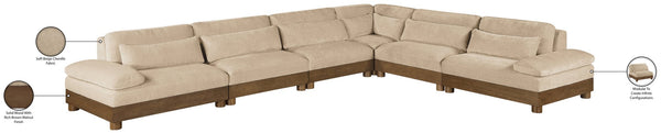 Meridian Furniture Turin Six Piece Modular Sectional Soft Chenille Art Deco Low Profile Living Room Sofa 606Beige-Sec6A